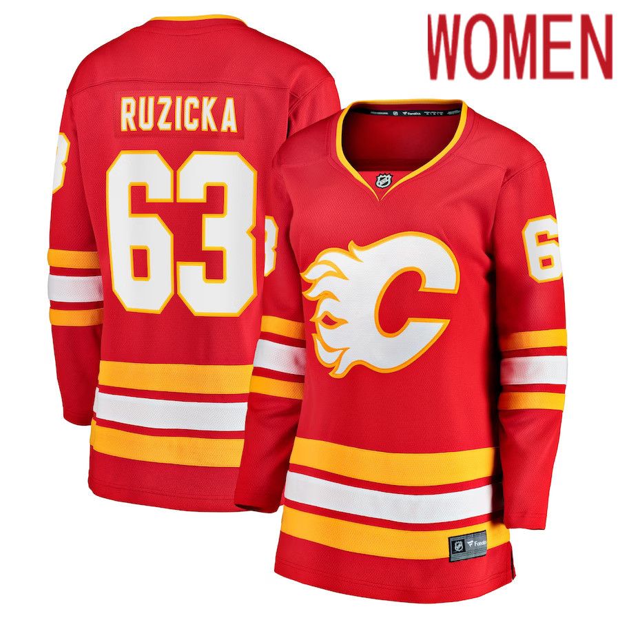 Women Calgary Flames #63 Adam Ruzicka Fanatics Branded Red Home Breakaway Player NHL Jersey-0